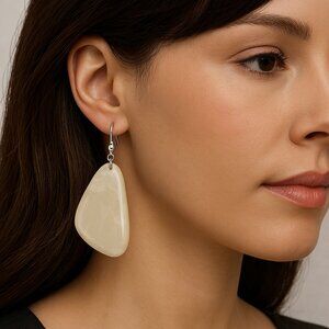White Resin Teardrop Earrings in Silver Tone by Style & Co - Polished Finish NWT